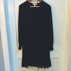 Michael Kors Black V-Neck Bishop Sleeve Cocktail Dress